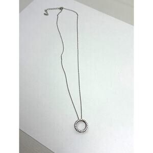 Necklace Sterling Silver 925 UD CZ Circle Pendant 16in Chain